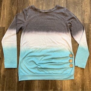 Girls Blue Ombré Top Tee Shirt Long Sleeves Size L